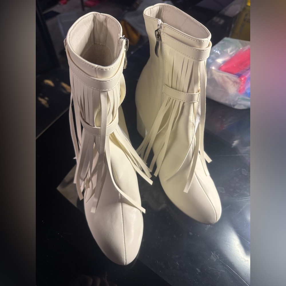 Fringed Ankle Boots for Women - Cream